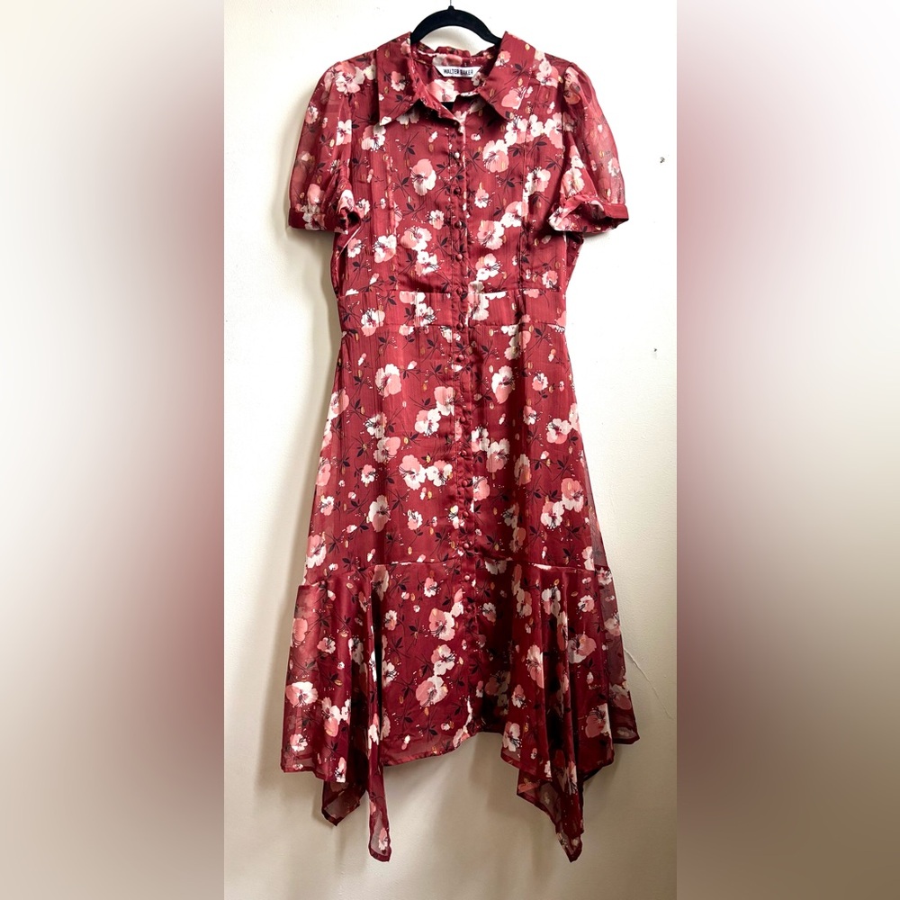 Vintage Walter Baker New Red Flower Dress Size 8